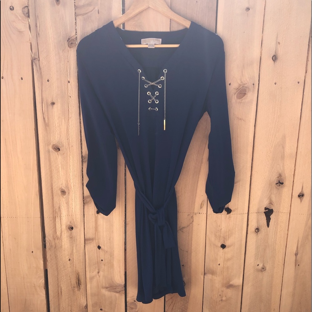Michael Kors Navy Dress with Gold Chain
